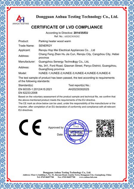 Certificación CE (para calefactores estacionarios)